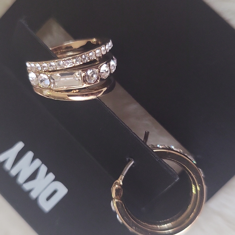 DKNY Gold With Crystal Hoop Earrings - Picture 3 of 4